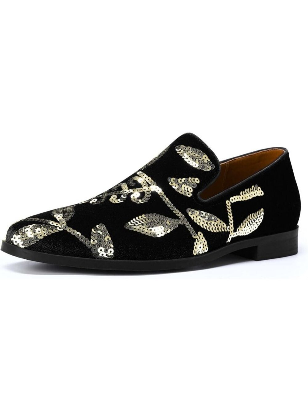 Men's Black Rubber Faux Leather Textile Korean Velvet Loafer Non Slip Sole Shoes
